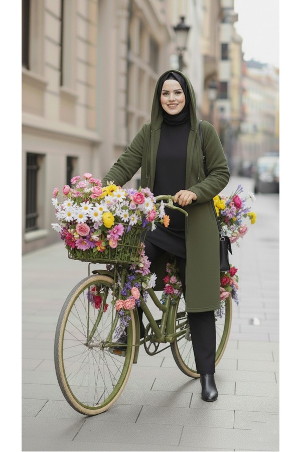 Büyük Beden Kapşonlu Fermuarlı Polar Kap Haki Büyük Beden Kapşonlu Fermuarlı Polar Kap Haki