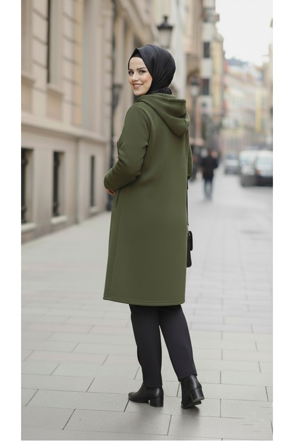 Büyük Beden Kapşonlu Fermuarlı Polar Kap Haki Büyük Beden Kapşonlu Fermuarlı Polar Kap Haki