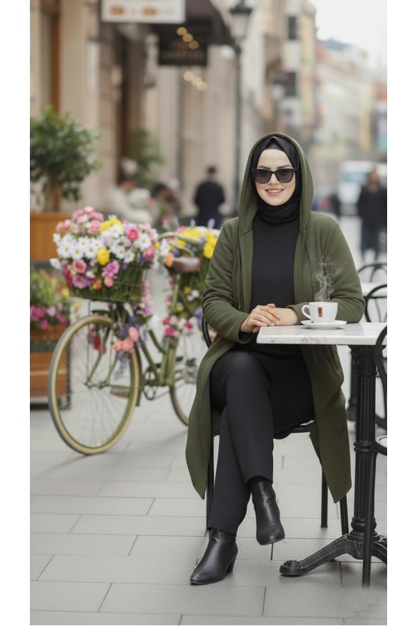 Büyük Beden Kapşonlu Fermuarlı Polar Kap Haki Büyük Beden Kapşonlu Fermuarlı Polar Kap Haki