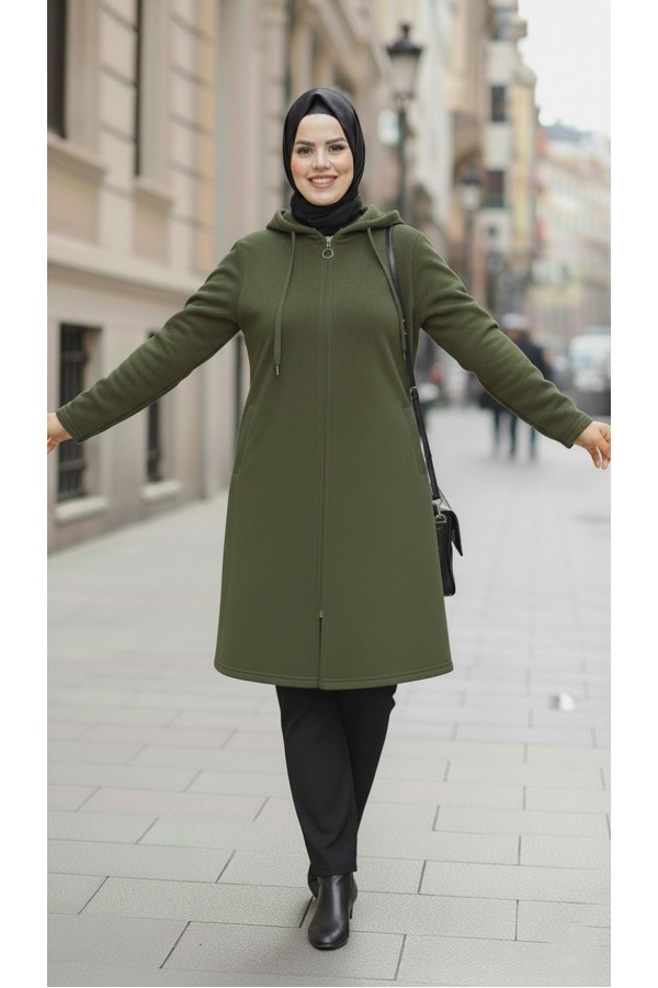 Büyük Beden Kapşonlu Fermuarlı Polar Kap Haki Büyük Beden Kapşonlu Fermuarlı Polar Kap Haki