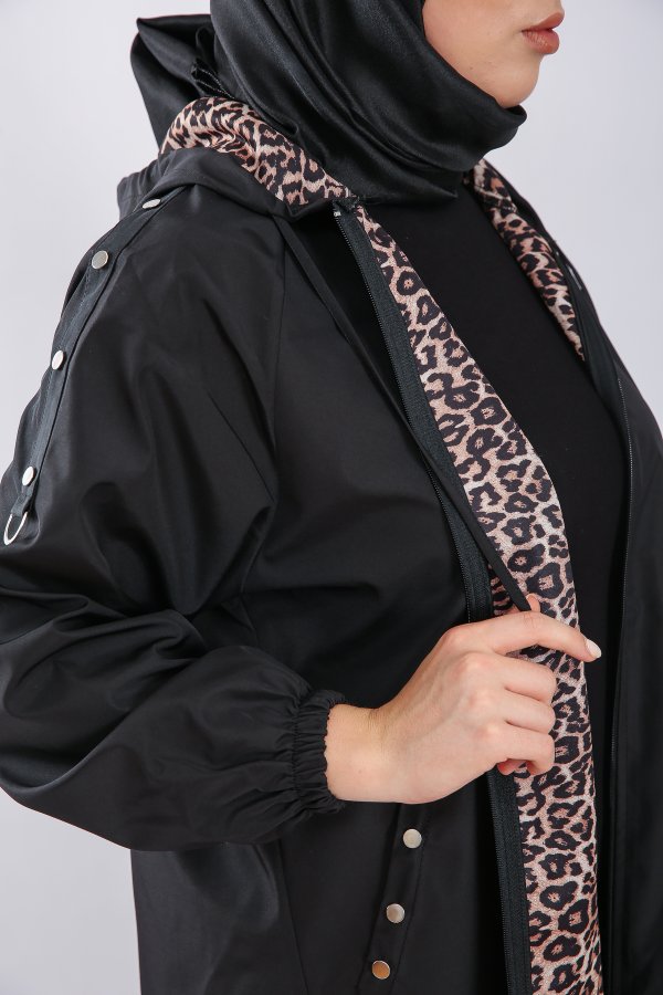 Büyük Beden Tam Boy Düğme Detaylı Su Geçirmez Bondit Kapşonlu Trenç Siyah Büyük Beden Tam Boy Düğme Detaylı Su Geçirmez Bondit Kapşonlu Trenç Siyah