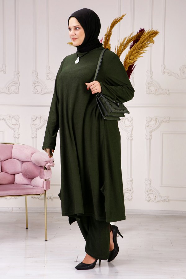 Büyük Beden Salaş Mevlana Yün Efect İkili Takım KOLYE HEDİYELİ Haki Büyük Beden Salaş Mevlana Yün Efect İkili Takım KOLYE HEDİYELİ Haki