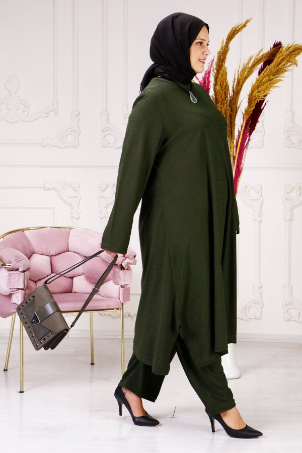 Büyük Beden Salaş Mevlana Yün Efect İkili Takım KOLYE HEDİYELİ Haki Büyük Beden Salaş Mevlana Yün Efect İkili Takım KOLYE HEDİYELİ Haki