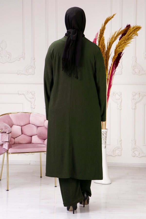 Büyük Beden Salaş Mevlana Yün Efect İkili Takım KOLYE HEDİYELİ Haki Büyük Beden Salaş Mevlana Yün Efect İkili Takım KOLYE HEDİYELİ Haki