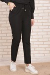 Dar Paça Dabıl Krep Lastikli Bel Pantolon  Siyah
