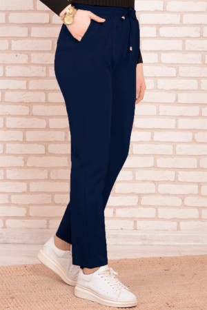 Dar Paça Dabıl Krep Lastikli Bel Pantolon  Lacivert