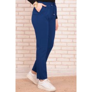 Dar Paça Dabıl Krep Lastikli Bel Pantolon  İndigo