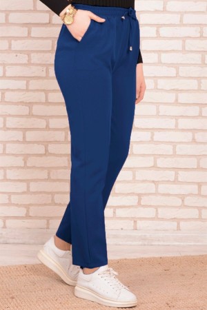 Dar Paça Dabıl Krep Lastikli Bel Pantolon  İndigo