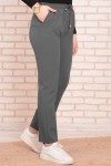 Dar Paça Dabıl Krep Lastikli Bel Pantolon  Koyu Gri