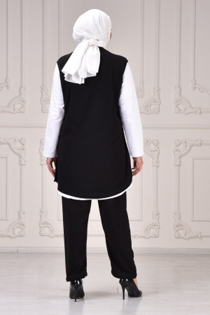 Büyük Beden Yandan Yırtmaçlı Yün Efect Üçlü Takım KOLYE HEDİYELİ Siyah Büyük Beden Yandan Yırtmaçlı Yün Efect Üçlü Takım KOLYE HEDİYELİ Siyah