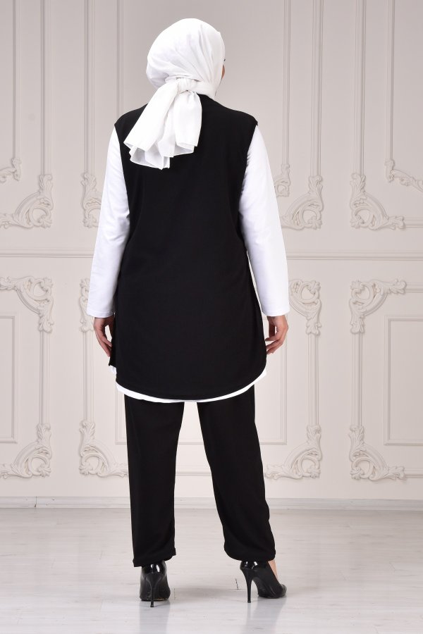 Büyük Beden Yandan Yırtmaçlı Yün Efect Üçlü Takım KOLYE HEDİYELİ Siyah Büyük Beden Yandan Yırtmaçlı Yün Efect Üçlü Takım KOLYE HEDİYELİ Siyah