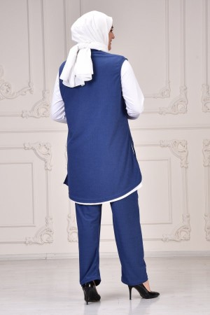 Büyük Beden Yandan Yırtmaçlı Yün Efect Üçlü Takım KOLYE HEDİYELİ Petrol Büyük Beden Yandan Yırtmaçlı Yün Efect Üçlü Takım KOLYE HEDİYELİ Petrol