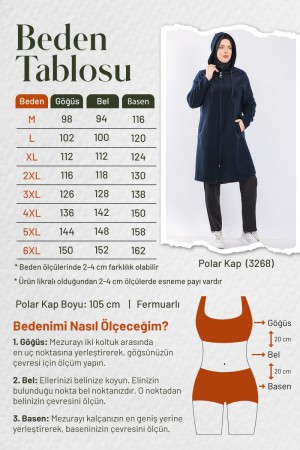 Büyük Beden Kapşonlu Fermuarlı Polar Kap  Vizon Dört Çizgi