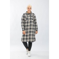 Kadın Büyük Beden Kalın Uzun Oduncu Gömlek Bej Dört Çizgi Kadın Büyük Beden Kalın Uzun Oduncu Gömlek Bej Dört Çizgi