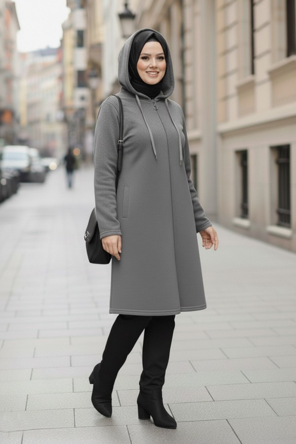 Büyük Beden Kapşonlu Fermuarlı Polar Kap Gri Büyük Beden Kapşonlu Fermuarlı Polar Kap Gri