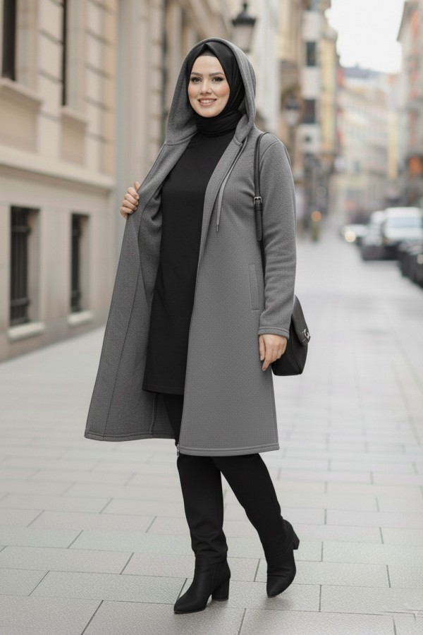 Büyük Beden Kapşonlu Fermuarlı Polar Kap Gri Büyük Beden Kapşonlu Fermuarlı Polar Kap Gri