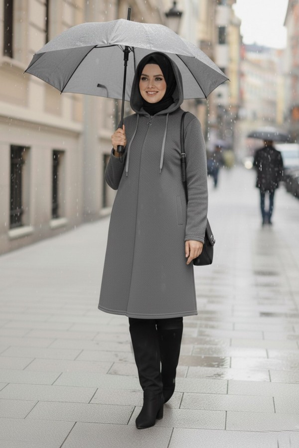 Büyük Beden Kapşonlu Fermuarlı Polar Kap Gri Büyük Beden Kapşonlu Fermuarlı Polar Kap Gri