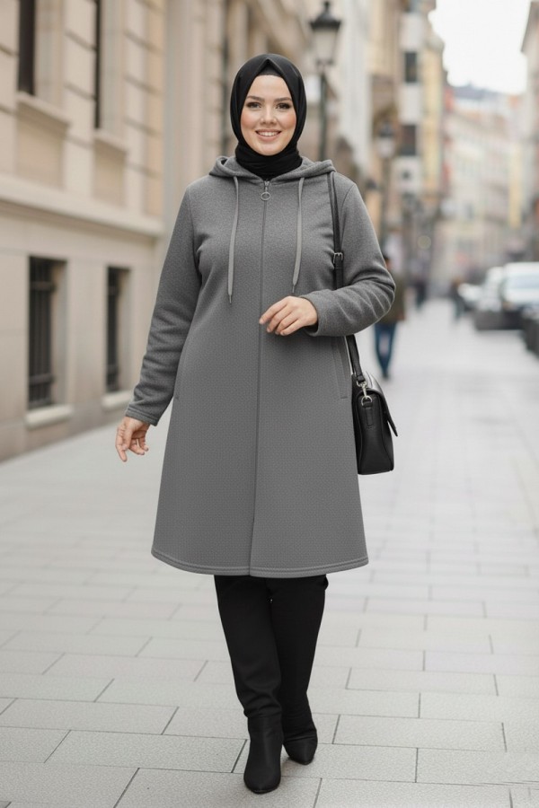 Büyük Beden Kapşonlu Fermuarlı Polar Kap Gri Büyük Beden Kapşonlu Fermuarlı Polar Kap Gri