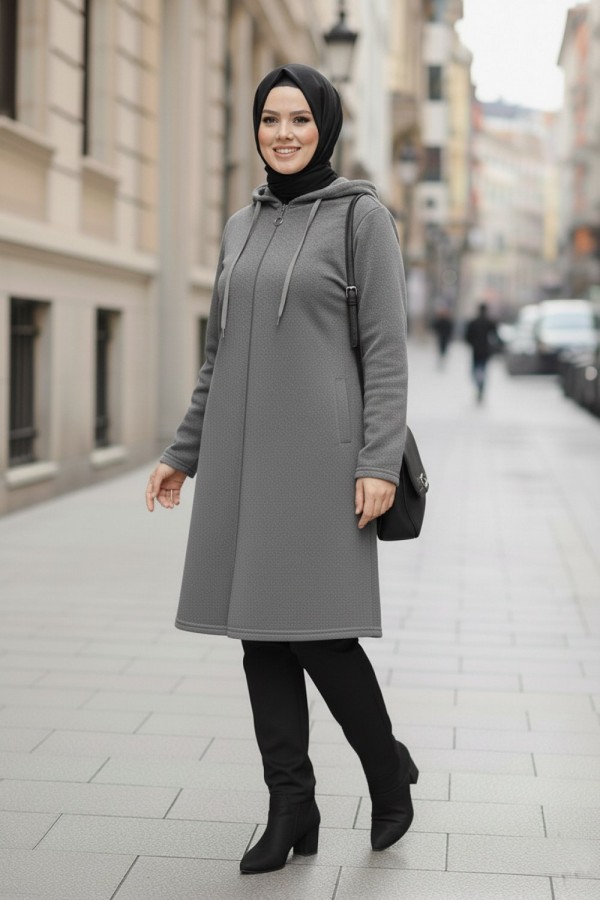 Büyük Beden Kapşonlu Fermuarlı Polar Kap Gri Büyük Beden Kapşonlu Fermuarlı Polar Kap Gri