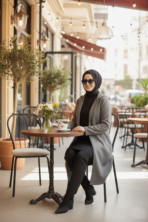 Büyük Beden Kapşonlu Fermuarlı Polar Kap Gri Büyük Beden Kapşonlu Fermuarlı Polar Kap Gri