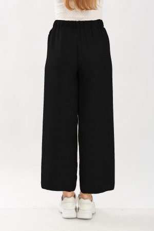 Kadın Kışlık Yün Efekt Bol Paça Pantolon  Siyah