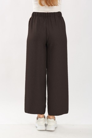 Kadın Kışlık Yün Efekt Bol Paça Pantolon  Acı Kahve