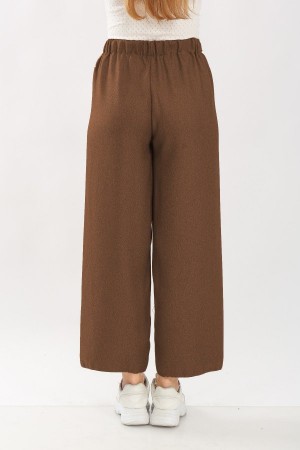 Kadın Kışlık Yün Efekt Bol Paça Pantolon  Taba