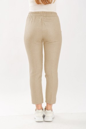 Kadın Kışlık Yün Efekt Dar Paça Pantolon  Taş