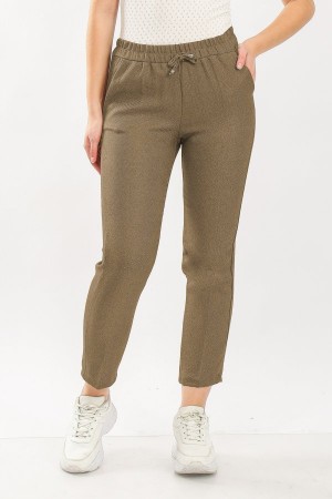 Kadın Kışlık Yün Efekt Dar Paça Pantolon  Vizon