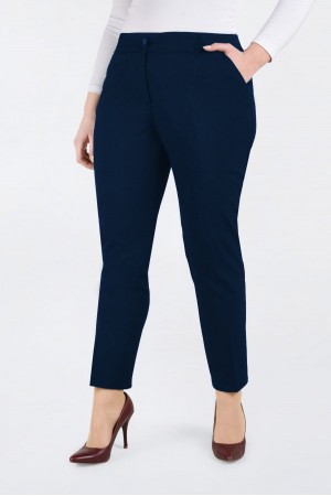 Kadın Büyük Beden Klasik Cepli Kumaş Pantolon  Lacivert