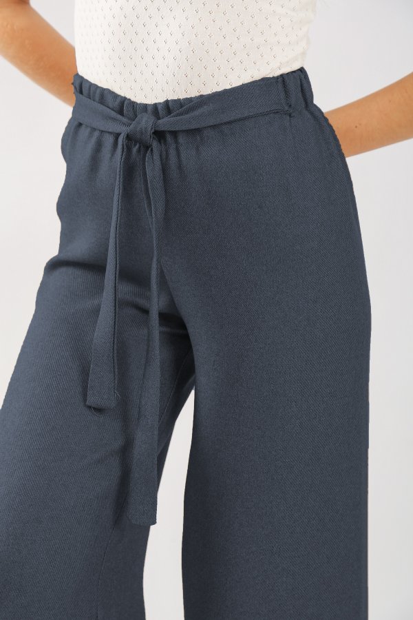 Kadın Kışlık Yün Efekt Bol Paça Pantolon  Koyu Gri