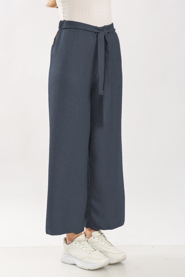 Kadın Kışlık Yün Efekt Bol Paça Pantolon  Koyu Gri