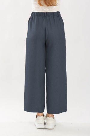 Kadın Kışlık Yün Efekt Bol Paça Pantolon  Koyu Gri