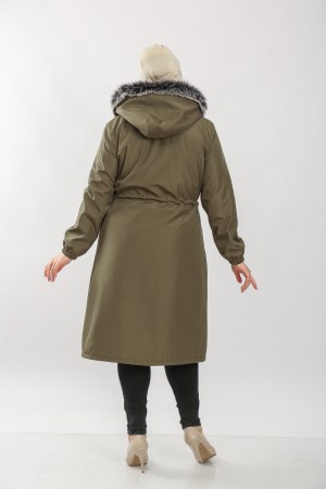 Büyük Beden Ara Boy Kürklü Kışlık Su Geçirmez Kaban Haki Büyük Beden Ara Boy Kürklü Kışlık Su Geçirmez Kaban Haki