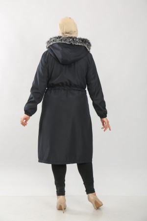 Büyük Beden Ara Boy Kürklü Kışlık Su Geçirmez Kaban Lacivert Büyük Beden Ara Boy Kürklü Kışlık Su Geçirmez Kaban Lacivert