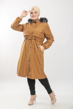 Büyük Beden Ara Boy Kürklü Kışlık Su Geçirmez Kaban  Taba