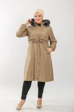 Büyük Beden Ara Boy Kürklü Kışlık Su Geçirmez Kaban  Vizon