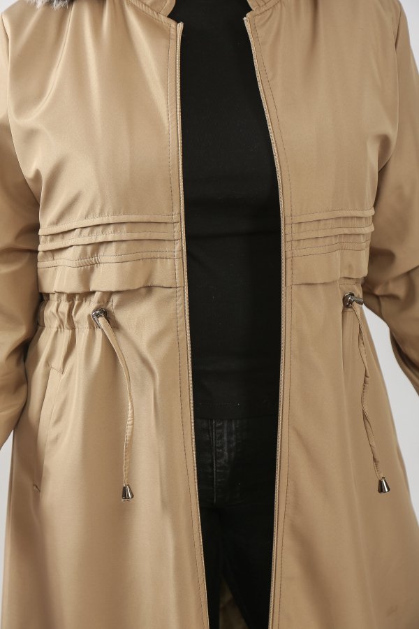 Kadın Büyük Beden Tam Boy Kürklü Kışlık Su Geçirmez Kaban  Vizon