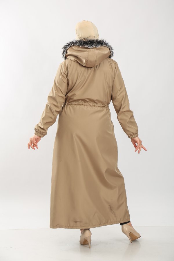 Kadın Büyük Beden Tam Boy Kürklü Kışlık Su Geçirmez Kaban  Vizon