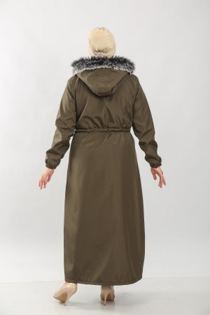 Kadın Büyük Beden Tam Boy Kürklü Kışlık Su Geçirmez Kaban Haki Kadın Büyük Beden Tam Boy Kürklü Kışlık Su Geçirmez Kaban Haki