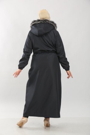 Kadın Büyük Beden Tam Boy Kürklü Kışlık Su Geçirmez Kaban Lacivert Kadın Büyük Beden Tam Boy Kürklü Kışlık Su Geçirmez Kaban Lacivert