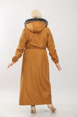 Kadın Büyük Beden Tam Boy Kürklü Kışlık Su Geçirmez Kaban Taba Kadın Büyük Beden Tam Boy Kürklü Kışlık Su Geçirmez Kaban Taba