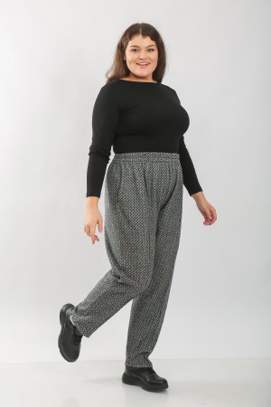 Büyük Beden Cepli Kışlık Lastikli Kaşe Pantolon  Füme Kilit Desen