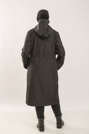 Çisem Ara Boy Duble Kol İçi Çizgi Desenli Bondit Kapşonlu Trenç Siyah Çisem Ara Boy Duble Kol İçi Çizgi Desenli Bondit Kapşonlu Trenç Siyah