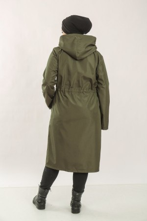 Çisem Ara Boy Duble Kol İçi Çizgi Desenli Bondit Kapşonlu Trenç- Haki Çisem Ara Boy Duble Kol İçi Çizgi Desenli Bondit Kapşonlu Trenç- Haki