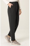 Büyük Beden Cepli Kışlık Lastikli Kaşe Pantolon  Düz Siyah