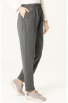 Büyük Beden Cepli Kışlık Lastikli Kaşe Pantolon  Düz Füme