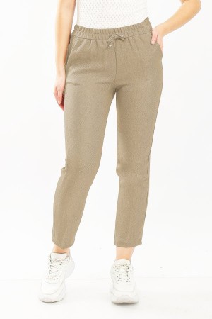 Kadın Kışlık Yün Efekt Dar Paça Pantolon  Bej