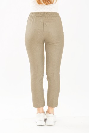 Kadın Kışlık Yün Efekt Dar Paça Pantolon  Bej