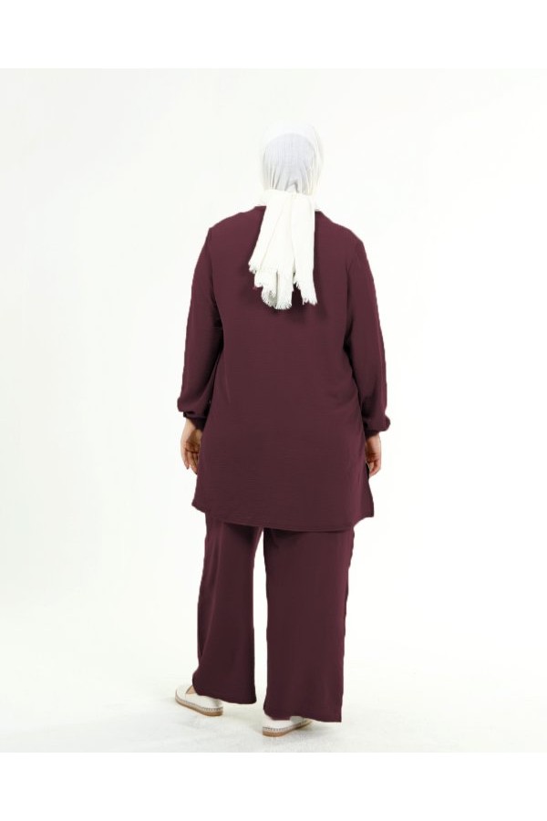 Büyük Beden Beyaz Garni Detaylı Ayrobin İkili Takım Mürdüm Büyük Beden Beyaz Garni Detaylı Ayrobin İkili Takım Mürdüm